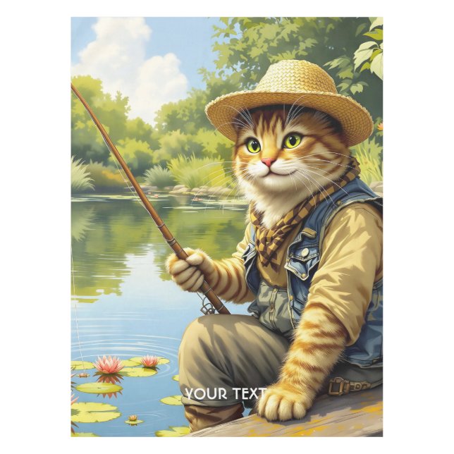 Fantasy Niedlich Lake Cat Fischen Tischdecke (Vorderseite)
