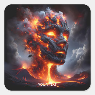 Fantasy Niedlich Lava Fire Face Face Face Quadratischer Aufkleber