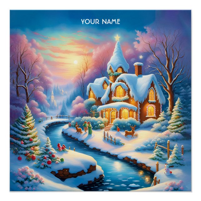 Fantasy Niedlich Lebhafte Weihnachtsmesse Dorf Poster (Vorderseite)