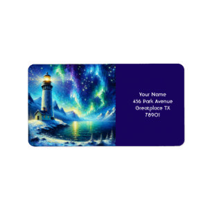 Fantasy Niedlich Lighthouse Snowy Shoreline Adressaufkleber