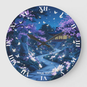 Fantasy Niedlich Lila Garden Blume Große Wanduhr
