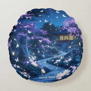 Fantasy Niedlich Lila Garden Blume Rundes Kissen