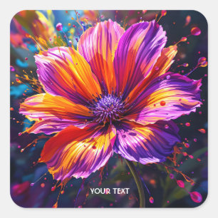 Fantasy Niedlich Lila Orange Blume Quadratischer Aufkleber
