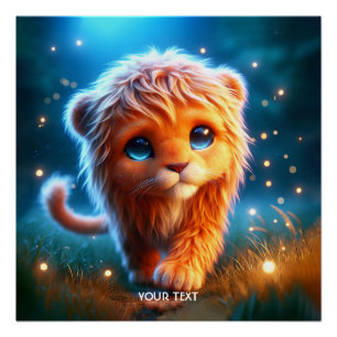 Fantasy Niedlich Lion Cub Stars Poster