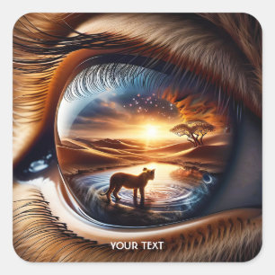 Fantasy Niedlich Lion Eye Wüste Quadratischer Aufkleber