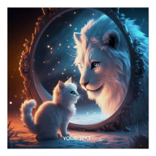 Fantasy Niedlich Lion Kitten Mirror Poster