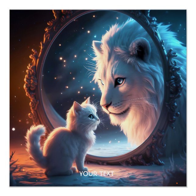 Fantasy Niedlich Lion Kitten Mirror Poster (Vorderseite)