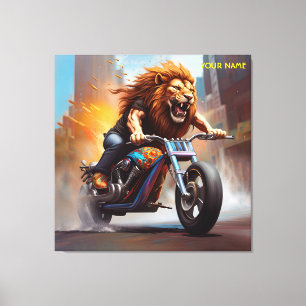 Fantasy Niedlich Lion Riding Bike Leinwanddruck