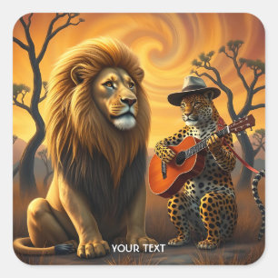 Fantasy Niedlich Lion Tiger Guitar Quadratischer Aufkleber