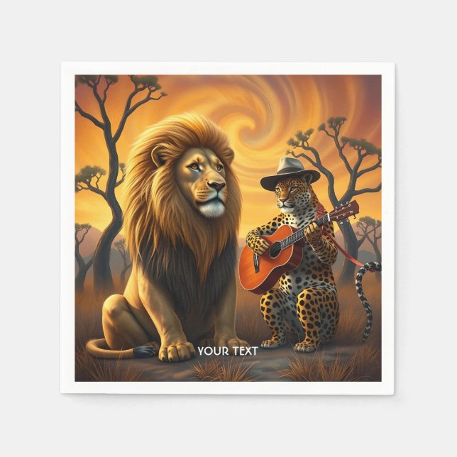 Fantasy Niedlich Lion Tiger Guitar Serviette (Vorderseite)