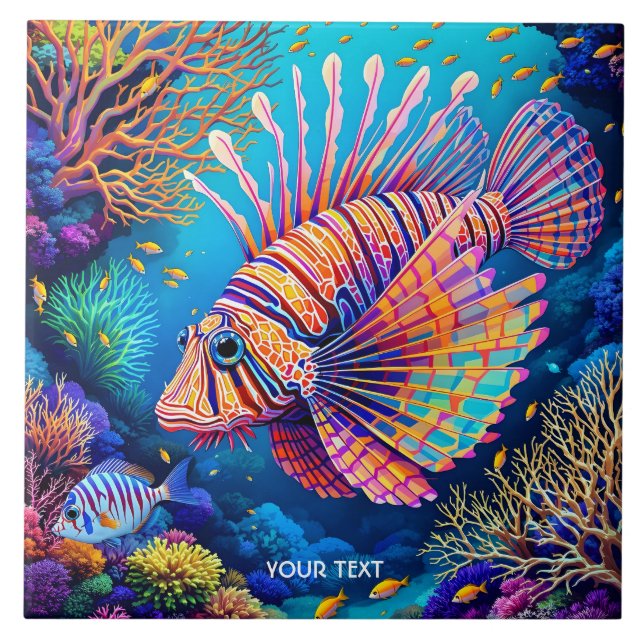 Fantasy Niedlich Lionfish Korallenriff Fliese (Vorderseite)