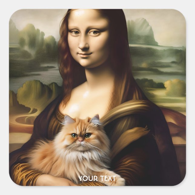 Fantasy Niedlich Lisa Holding Cat Quadratischer Aufkleber (Vorderseite)