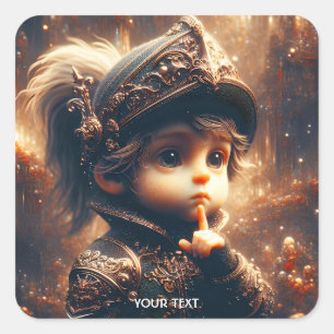 Fantasy Niedlich Little Quiet Knight Quadratischer Aufkleber