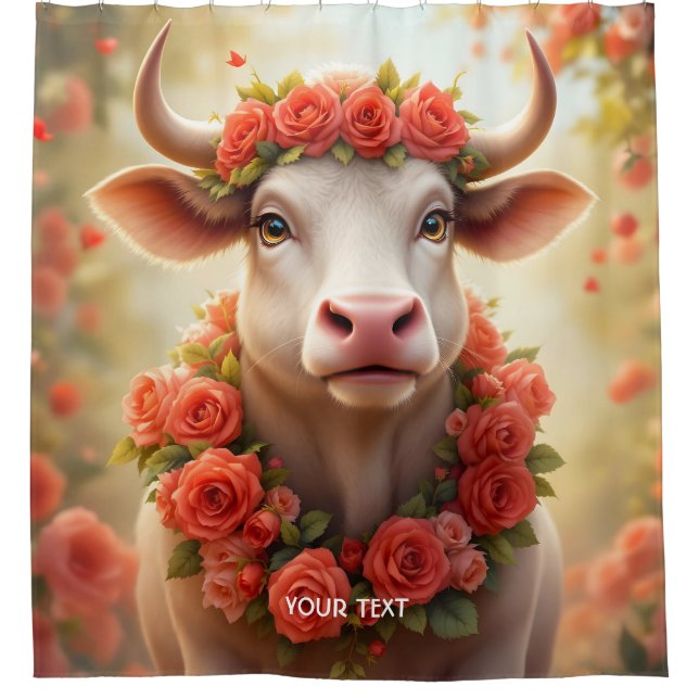 Fantasy Niedlich Love Cow Rose Duschvorhang (Vorderseite)