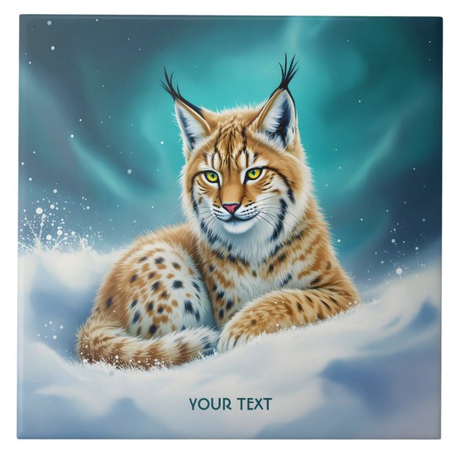 Fantasy Niedlich Lynx Cub Winter Fliese (Vorderseite)