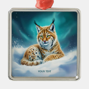 Fantasy Niedlich Lynx Cub Winter Ornament Aus Metall