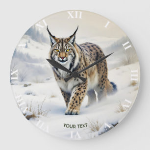 Fantasy Niedlich Lynx Winter Snow Große Wanduhr