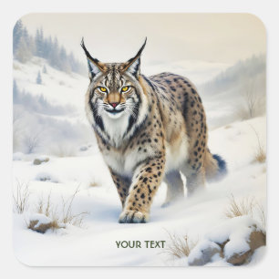 Fantasy Niedlich Lynx Winter Snow Quadratischer Aufkleber