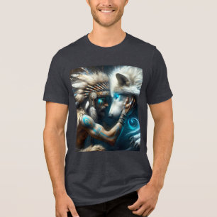 Fantasy Niedlich Man Hugging Wolf Tri-Blend Shirt