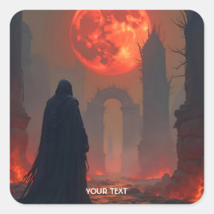 Fantasy Niedlich Man Moon Red Quadratischer Aufkleber