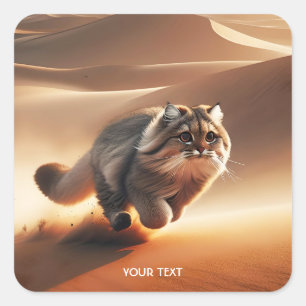 Fantasy Niedlich Manuell Cat Running Quadratischer Aufkleber