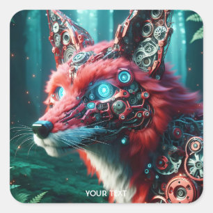 Fantasy Niedlich Mechanic Fox Cyborg Quadratischer Aufkleber