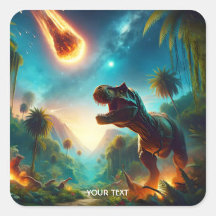 Fantasy Niedlich Meteor Scared T-Rex Quadratischer Aufkleber