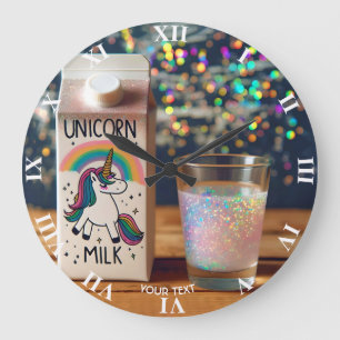 Fantasy Niedlich Milk Unicorn Regenbogen Große Wanduhr