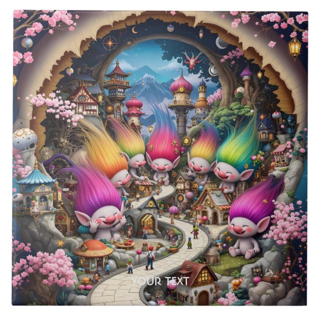 Fantasy Niedlich Mini Troll City Fliese (Vorderseite)