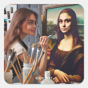 Fantasy Niedlich Modernes Selbstportrait Quadratischer Aufkleber