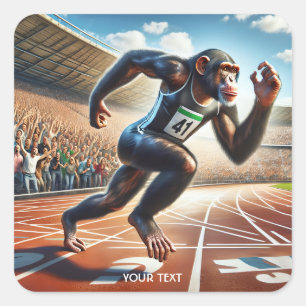 Fantasy Niedlich Monkey Athlete Running Quadratischer Aufkleber