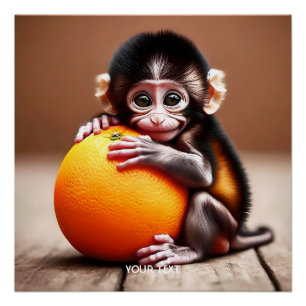Fantasy Niedlich Monkey Baby Orange Poster