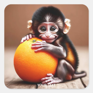 Fantasy Niedlich Monkey Baby Orange Quadratischer Aufkleber