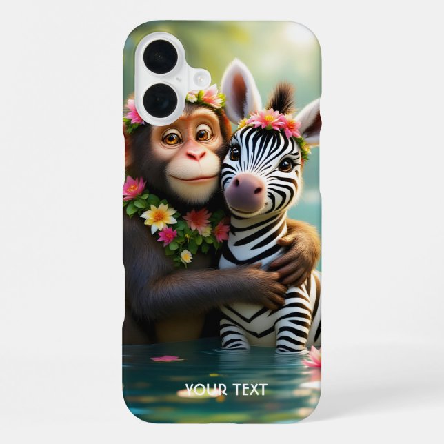 Fantasy Niedlich Monkey Zebra Hug iPhone 16 Plus Hülle (Rückseite)