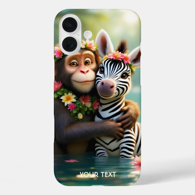 Fantasy Niedlich Monkey Zebra Hug iPhone 16 Plus Hülle (Rückseite)
