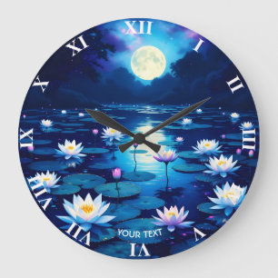 Fantasy Niedlich Moon Lily Pond Große Wanduhr