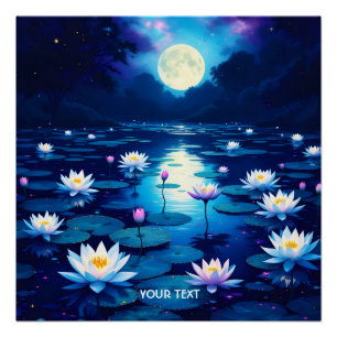 Fantasy Niedlich Moon Lily Pond Poster