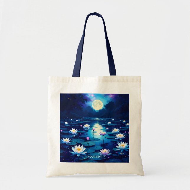 Fantasy Niedlich Moon Lily Pond Tragetasche (Vorne)