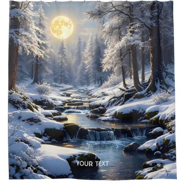 Fantasy Niedlich Moon Winterwald Duschvorhang (Vorderseite)