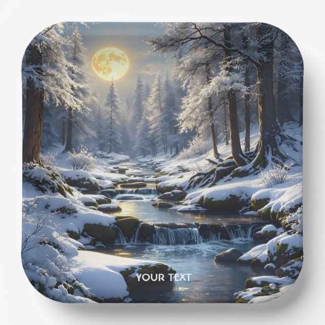 Fantasy Niedlich Moon Winterwald Pappteller (Vorderseite)
