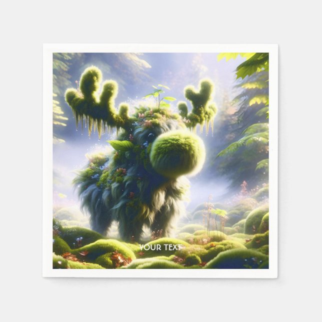 Fantasy Niedlich Moss Moose Forest Serviette (Vorderseite)
