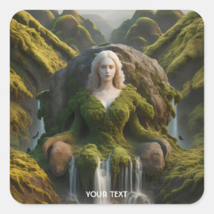 Fantasy Niedlich Moss Waterfall Quadratischer Aufkleber