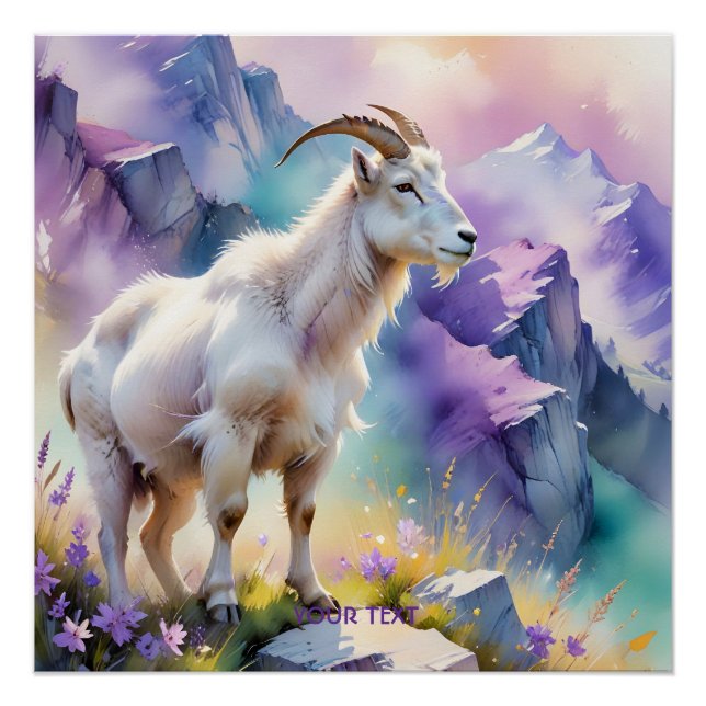 Fantasy Niedlich Mountain Goat Meadow Wiese Poster (Vorderseite)