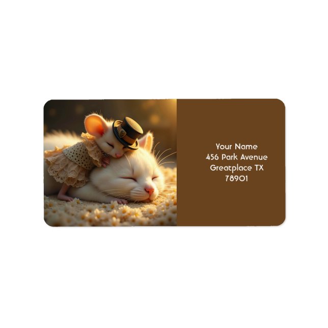 Fantasy Niedlich Mouse Cat Liebe Adressaufkleber (Vorne)