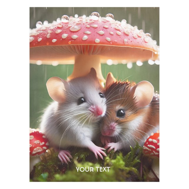 Fantasy Niedlich Mouse Mushroom Rain Tischdecke (Vorderseite)
