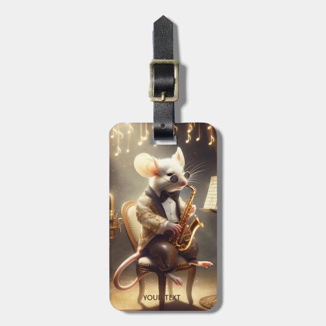 Fantasy Niedlich Mouse Playing Music Gepäckanhänger (Vorderseite vertikal)