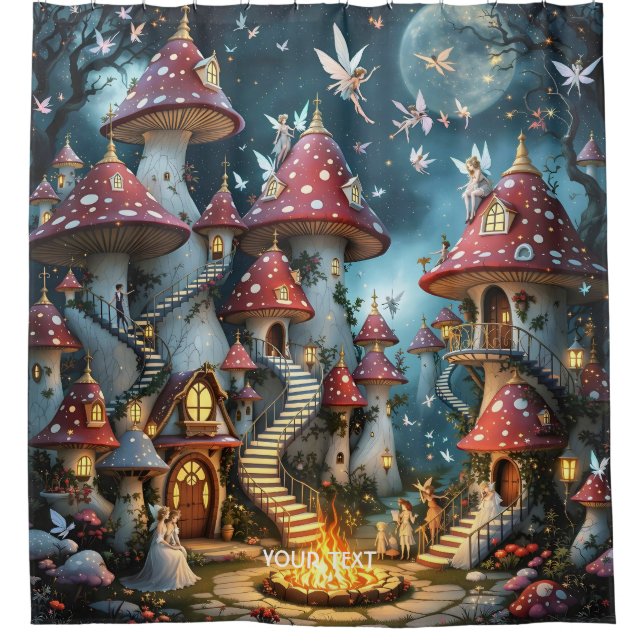 Fantasy Niedlich Mushroom Forest Realm Duschvorhang (Vorderseite)