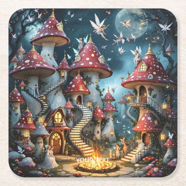 Fantasy Niedlich Mushroom Forest Realm Rechteckiger Pappuntersetzer (Vorderseite)