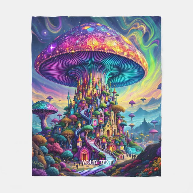Fantasy Niedlich Mushroom Rainbow Skies Fleecedecke (Vorderseite)