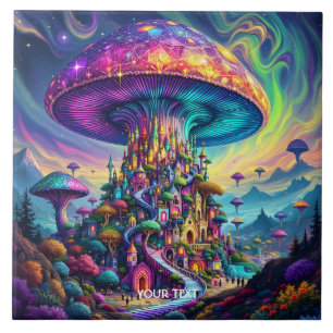 Fantasy Niedlich Mushroom Rainbow Skies Fliese